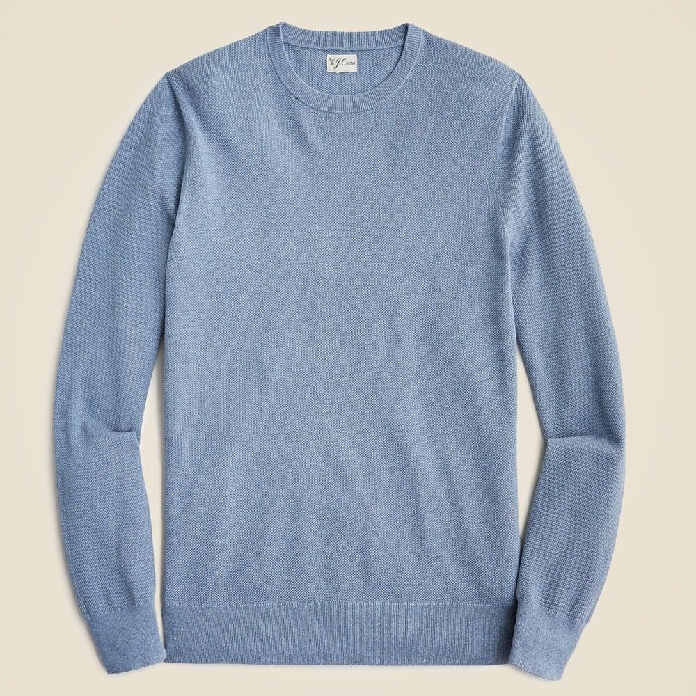 J. Crew Cotton Piqué-Stitch Sweater Mens L‎ Blue Classic Timeless Basic Prep NWD